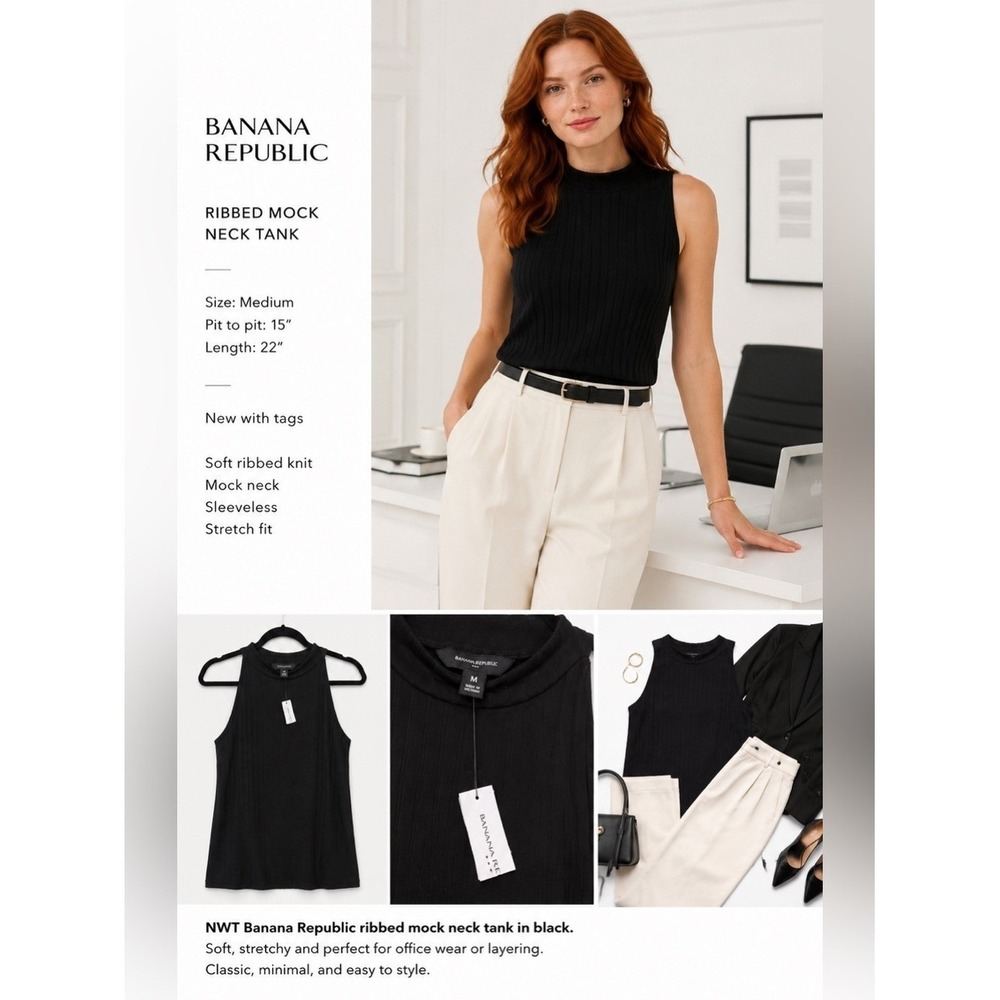 NWT Banana Republic Black Ribbed Sleeveless Top M